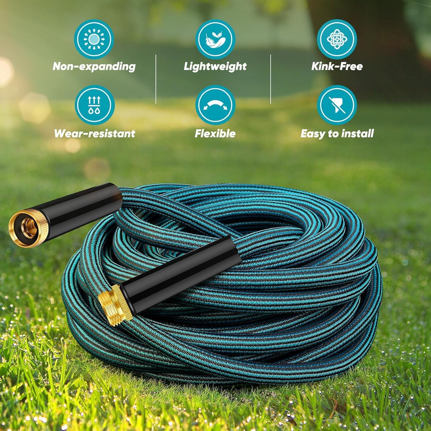Garden Hose 50ft, Non-Expanding Water Hose Ultra Lightweight, Kink-Free, Sturdy, Flexible, Abrasion Resistant Hose for Yard, Lawn, Outdoor, Marine and Camper - Image 4