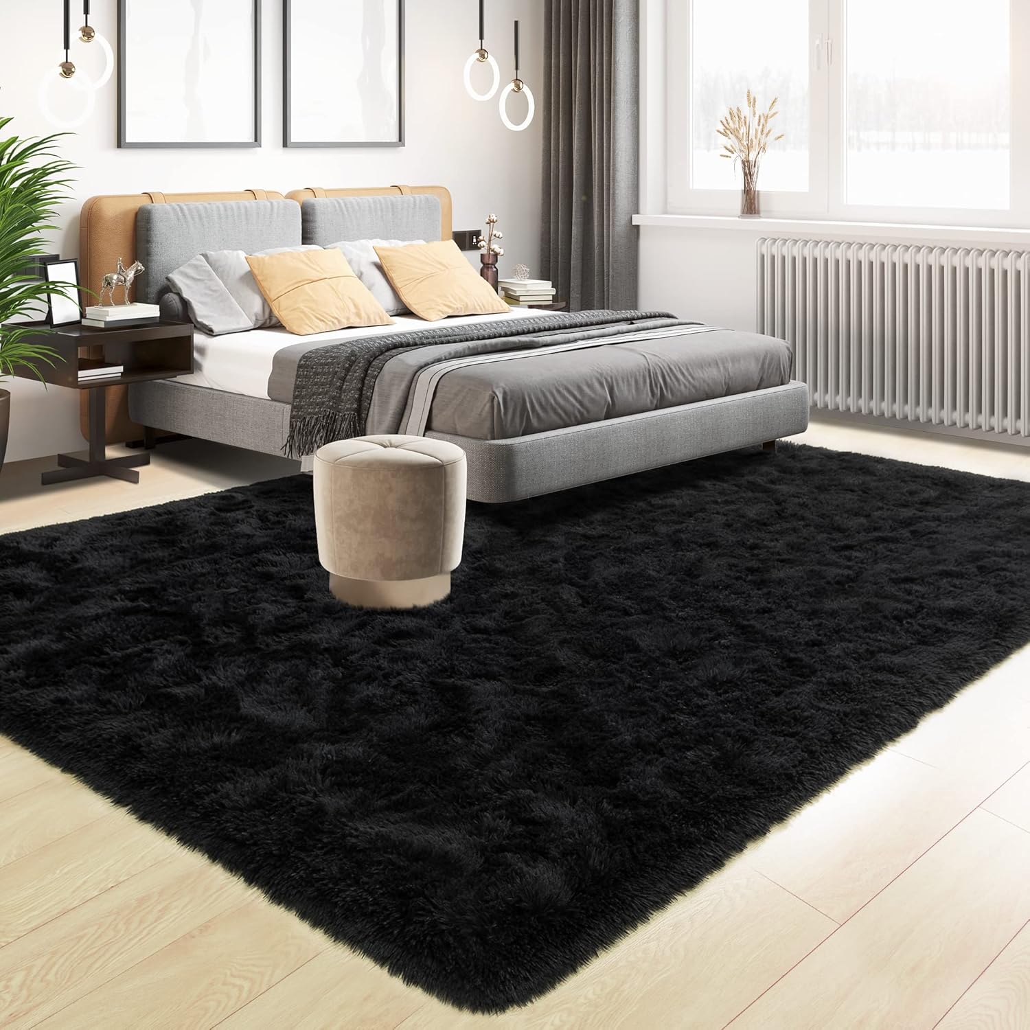 Tepook Super Soft Fluffy Rug for Bedroom, Modern Shaggy Fuzzy Kids Rugs for Living Room, Plush Indoor Nursery Home Decor Dorm Carpet with Non-Slip Bottom, Black, 4 X 6 Feet - Image 3