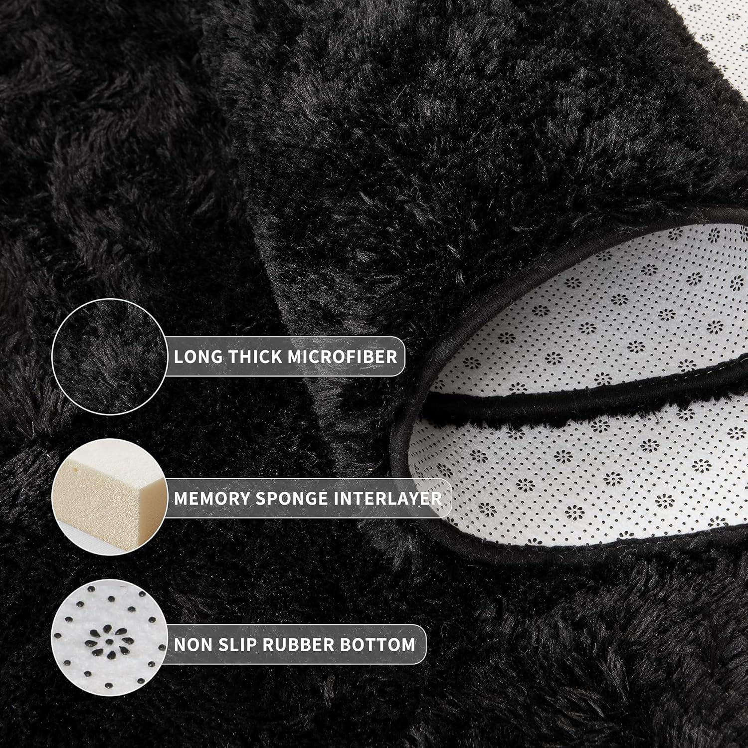 Tepook Super Soft Fluffy Rug for Bedroom, Modern Shaggy Fuzzy Kids Rugs for Living Room, Plush Indoor Nursery Home Decor Dorm Carpet with Non-Slip Bottom, Black, 4 X 6 Feet - Image 6