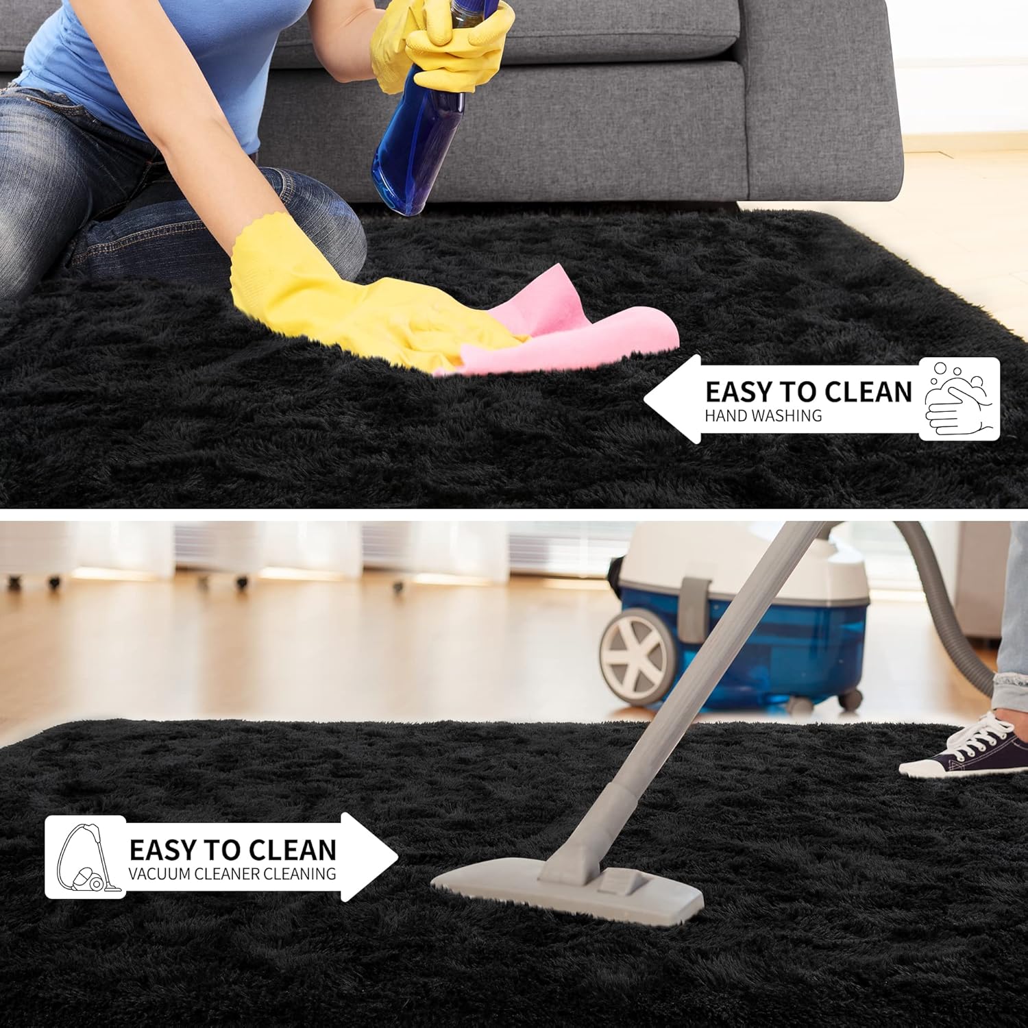 Tepook Super Soft Fluffy Rug for Bedroom, Modern Shaggy Fuzzy Kids Rugs for Living Room, Plush Indoor Nursery Home Decor Dorm Carpet with Non-Slip Bottom, Black, 4 X 6 Feet - Image 7