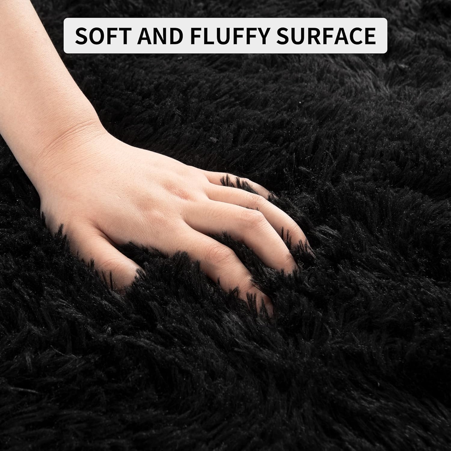 Tepook Super Soft Fluffy Rug for Bedroom, Modern Shaggy Fuzzy Kids Rugs for Living Room, Plush Indoor Nursery Home Decor Dorm Carpet with Non-Slip Bottom, Black, 4 X 6 Feet - Image 8