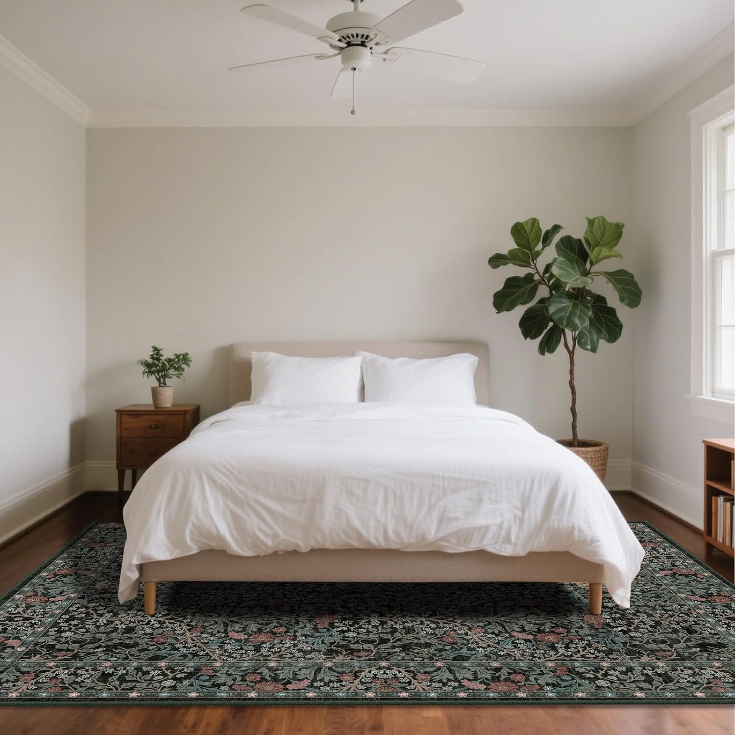 8x10 Washable Area Rugs for Living Room, Stain Resistant Vintage Rugs for Dining Room Under Kitchen Table, Bedroom, Floral Low Pile Non-Slip Large Carpet (8 x 10 Dark Green) - Image 3