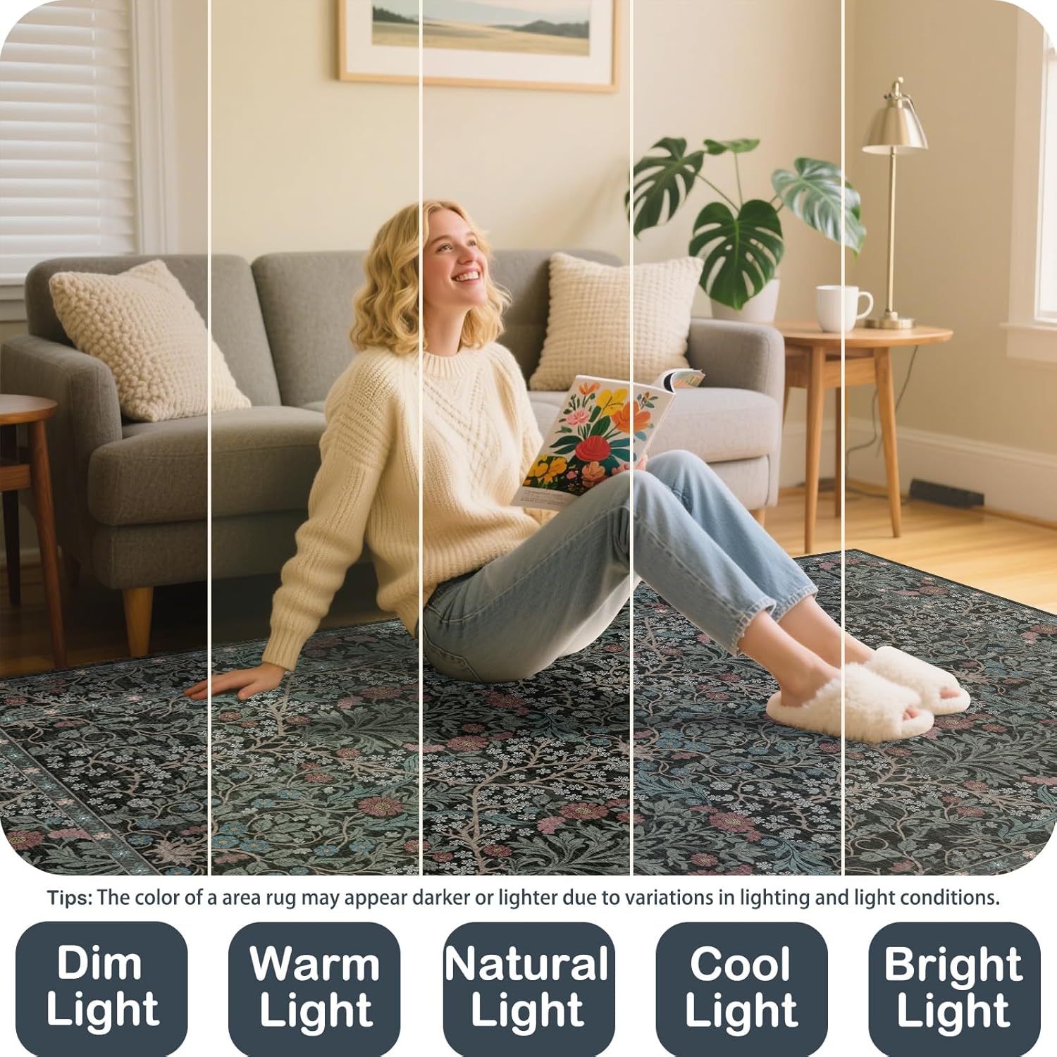 8x10 Washable Area Rugs for Living Room, Stain Resistant Vintage Rugs for Dining Room Under Kitchen Table, Bedroom, Floral Low Pile Non-Slip Large Carpet (8 x 10 Dark Green) - Image 9