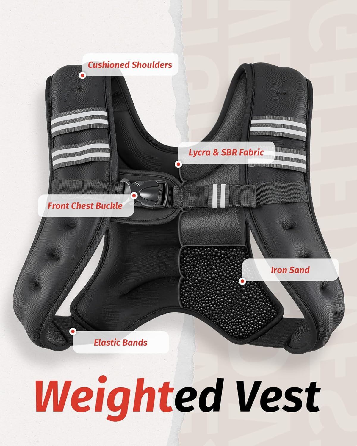 ZELUS Weighted Vest, 6lb/8lb/12lb/16lb/20lb/25lb/30lb Weight Vest with Reflective Stripe for Workout, Strength Training, Running, Fitness, Muscle Building, Weight Loss, Weightlifting - Image 5