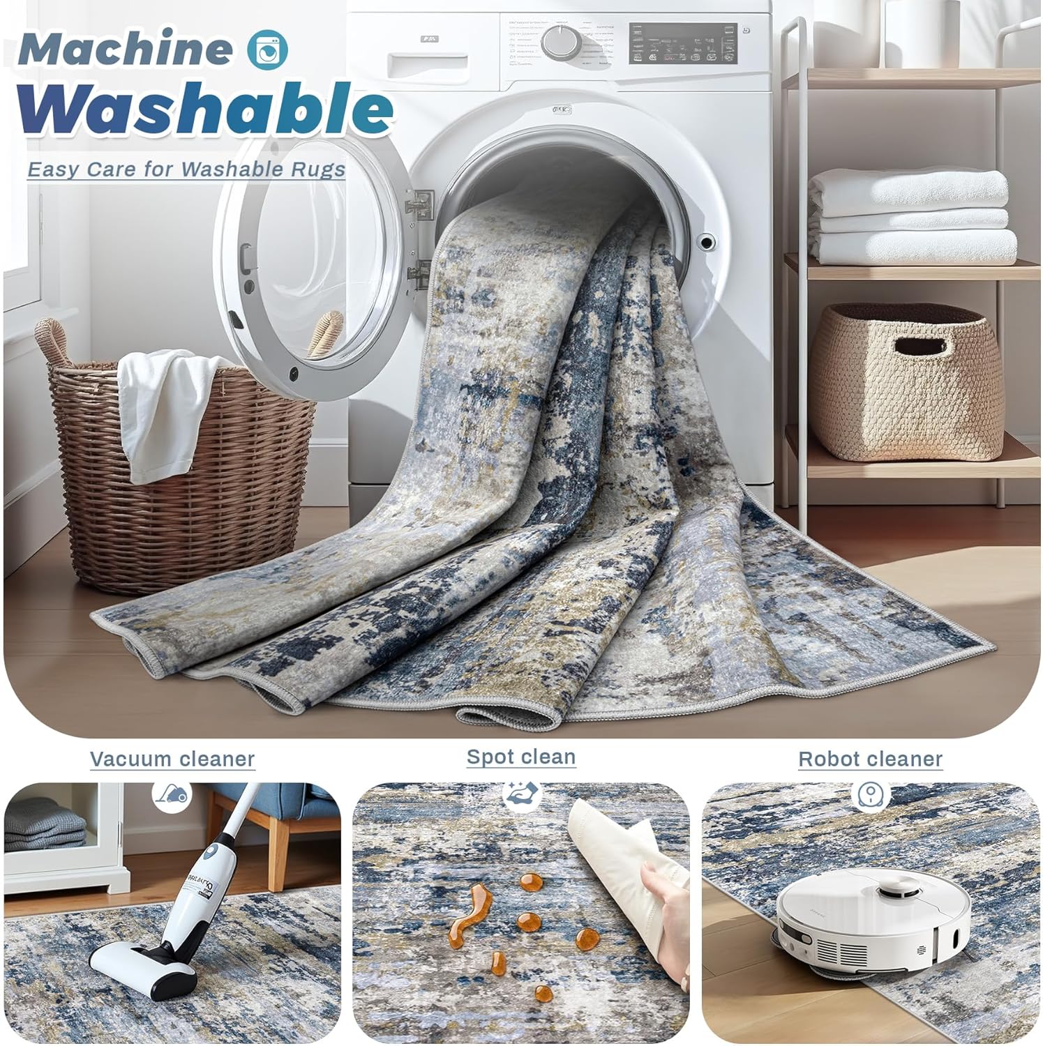 pmtsns 8x10 Washable Area Rugs, Modern Abstract Living Room Rug Non Slip Low Pile Large Carpet for Bedroom Dining Room Home Office Kids Room, Blue Grey Brown, 8Ftx10Ft(244cmx305cm) - Image 4