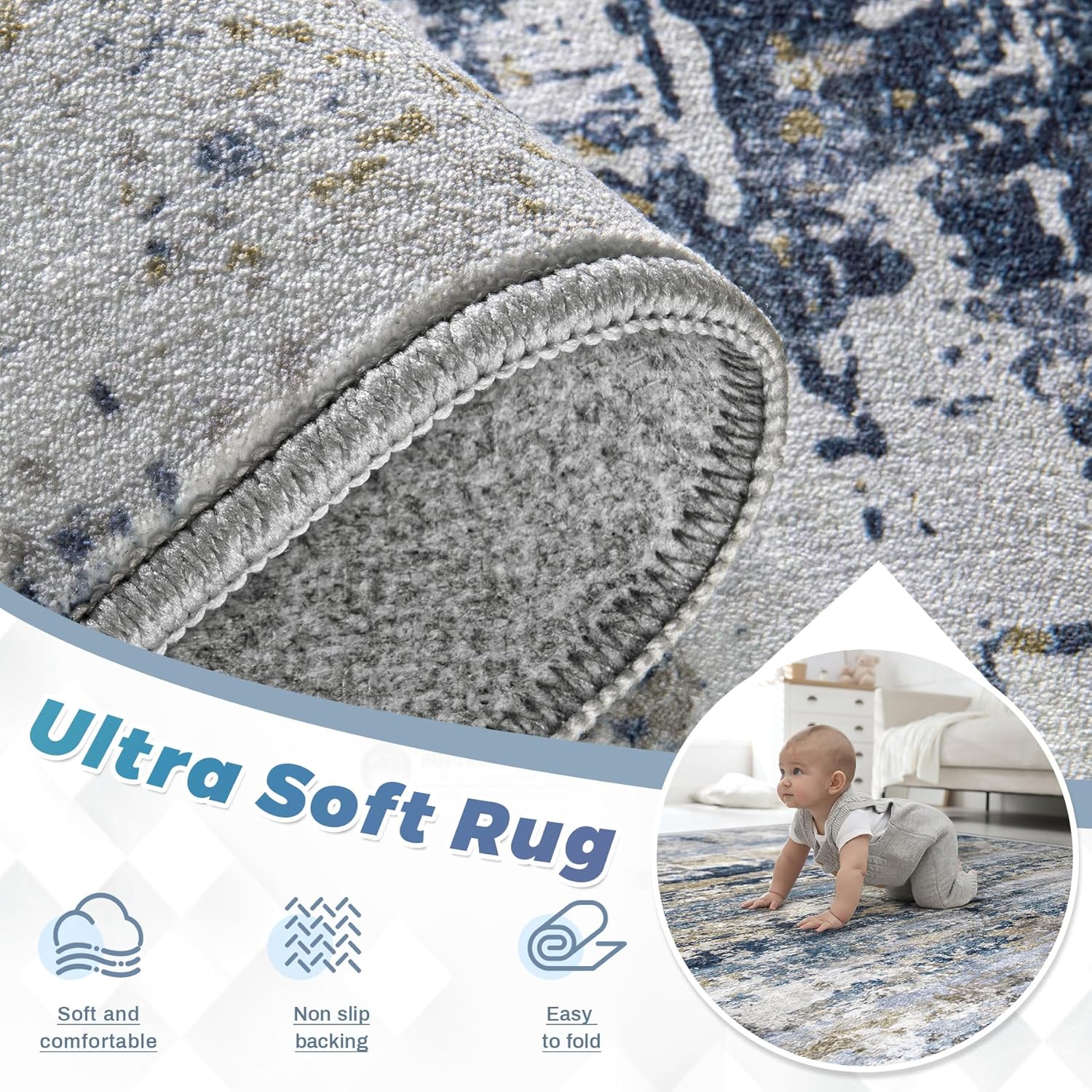 pmtsns 8x10 Washable Area Rugs, Modern Abstract Living Room Rug Non Slip Low Pile Large Carpet for Bedroom Dining Room Home Office Kids Room, Blue Grey Brown, 8Ftx10Ft(244cmx305cm) - Image 5