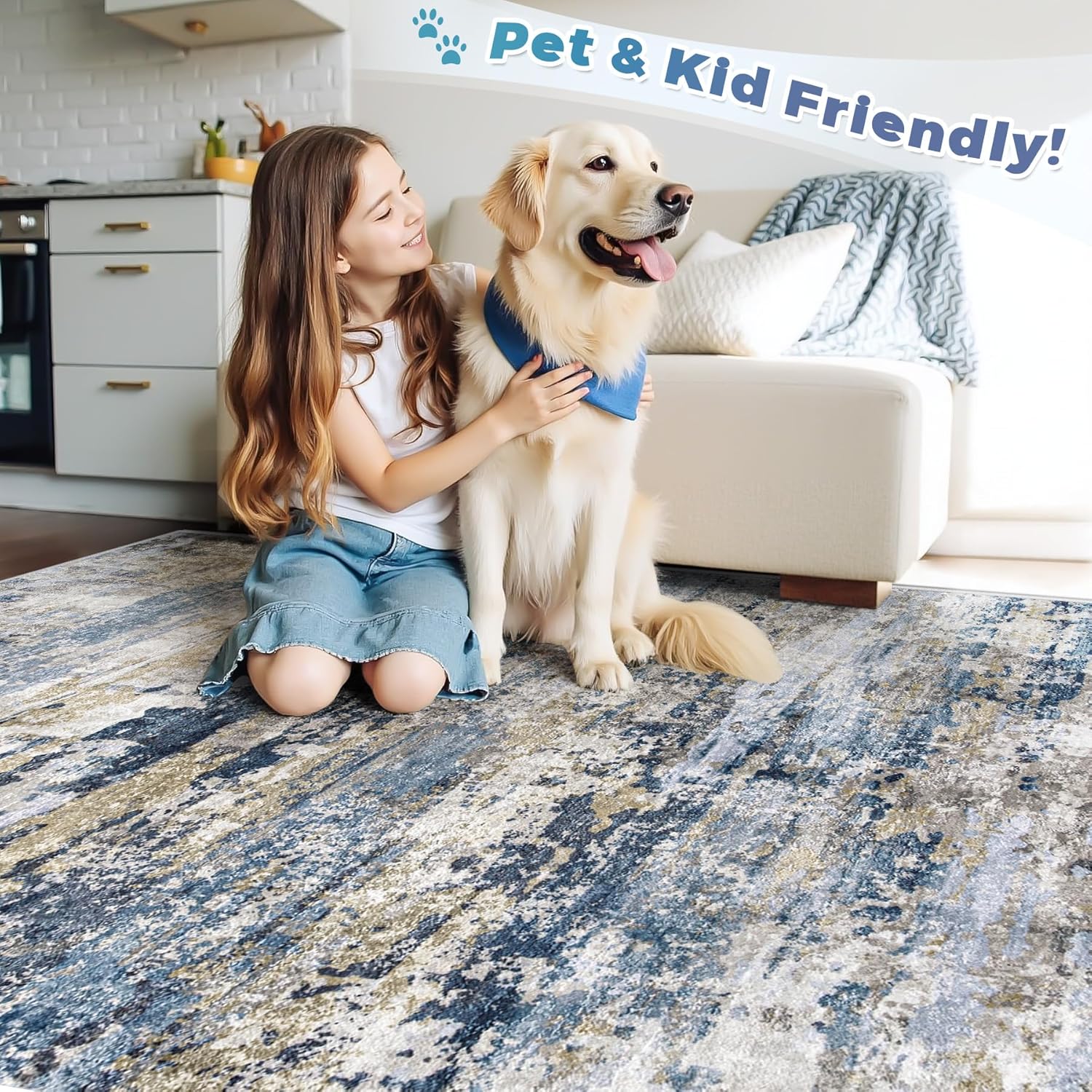 pmtsns 8x10 Washable Area Rugs, Modern Abstract Living Room Rug Non Slip Low Pile Large Carpet for Bedroom Dining Room Home Office Kids Room, Blue Grey Brown, 8Ftx10Ft(244cmx305cm) - Image 6