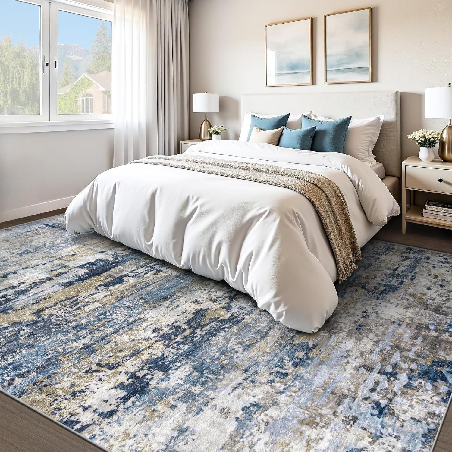 pmtsns 8x10 Washable Area Rugs, Modern Abstract Living Room Rug Non Slip Low Pile Large Carpet for Bedroom Dining Room Home Office Kids Room, Blue Grey Brown, 8Ftx10Ft(244cmx305cm) - Image 7
