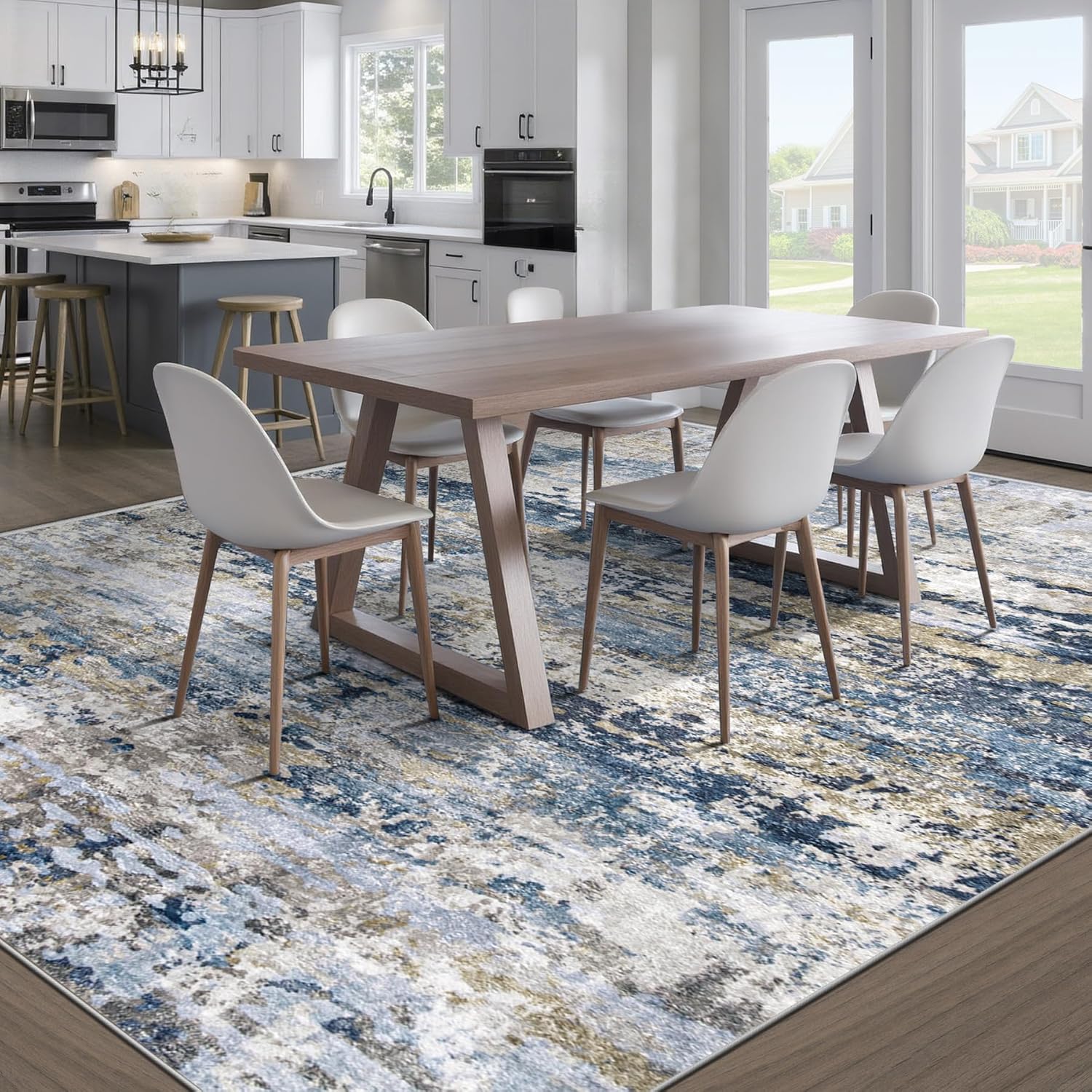 pmtsns 8x10 Washable Area Rugs, Modern Abstract Living Room Rug Non Slip Low Pile Large Carpet for Bedroom Dining Room Home Office Kids Room, Blue Grey Brown, 8Ftx10Ft(244cmx305cm) - Image 8