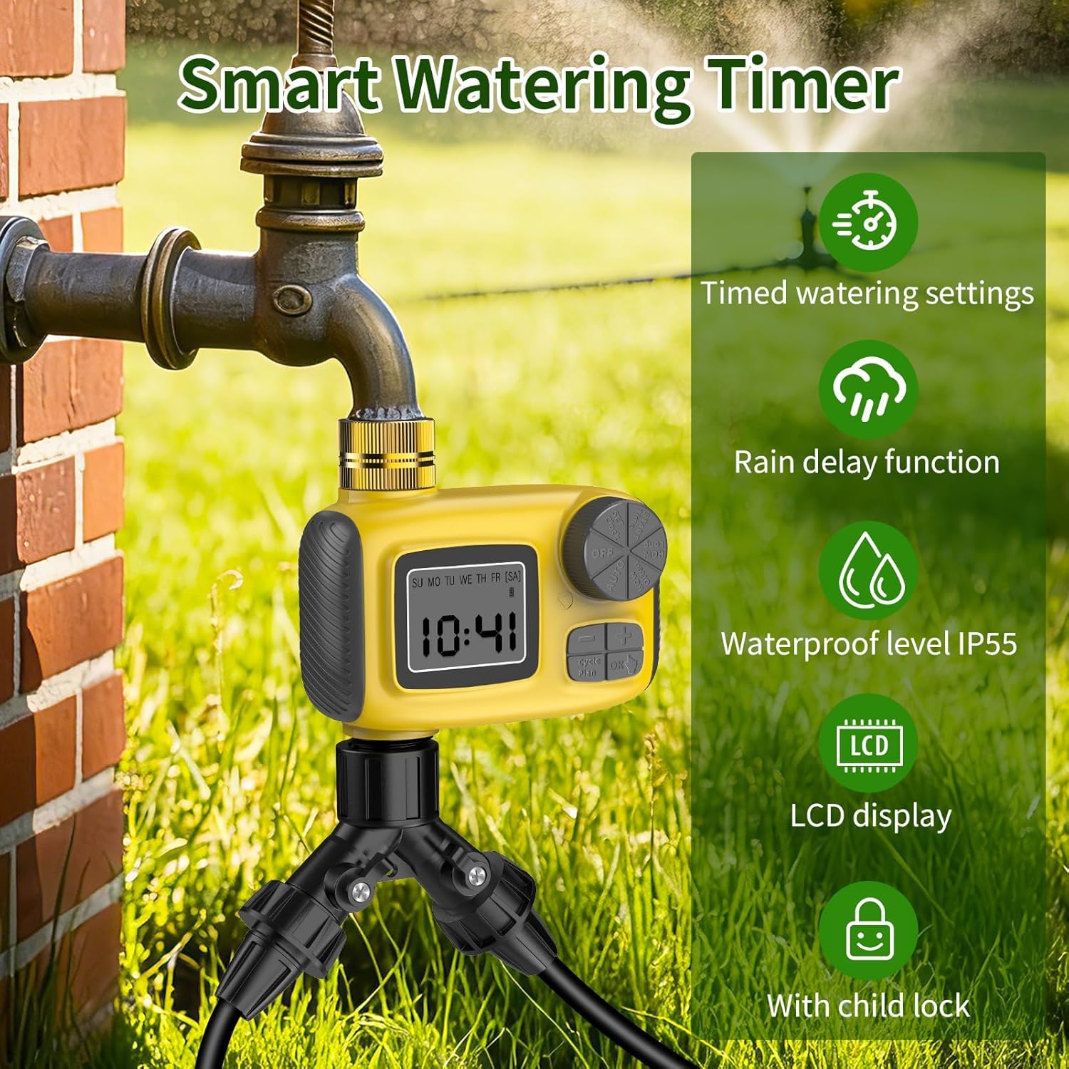 165FT Drip Irrigation System with Timer, Automatic DIY Garden Watering Kit with 1/2" & 1/4" Tubing, Solid Brass Connectors & Adjustable Sprayers for Plants, Garden, Lawn, Greenhouse, Raised Beds - Image 3