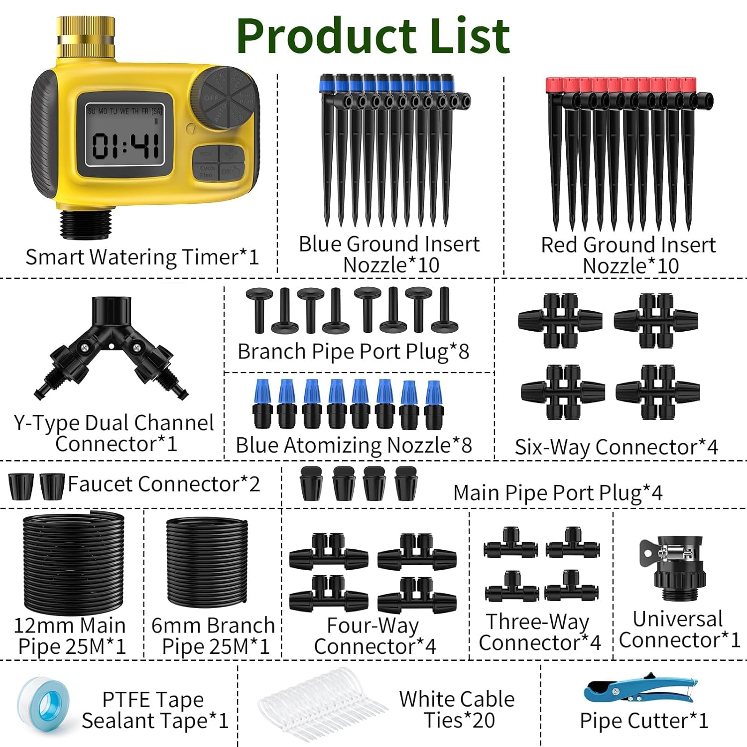 165FT Drip Irrigation System with Timer, Automatic DIY Garden Watering Kit with 1/2" & 1/4" Tubing, Solid Brass Connectors & Adjustable Sprayers for Plants, Garden, Lawn, Greenhouse, Raised Beds - Image 9
