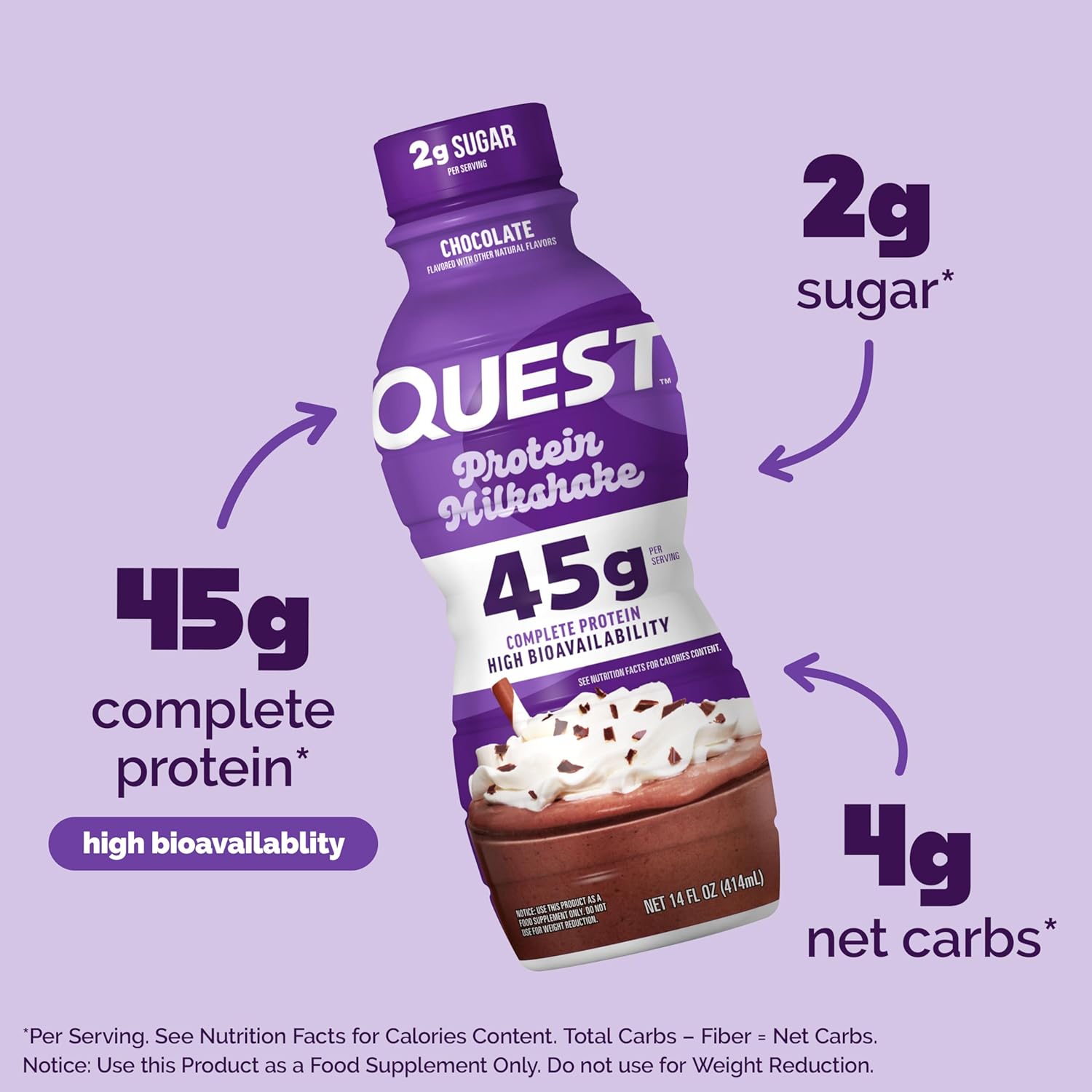 Quest Nutrition Chocolate Protein Shake, 45g Protein, 2g Sugar, 4g Net Carbs, Ready to Drink, Gluten Free, 12 Count - Image 4