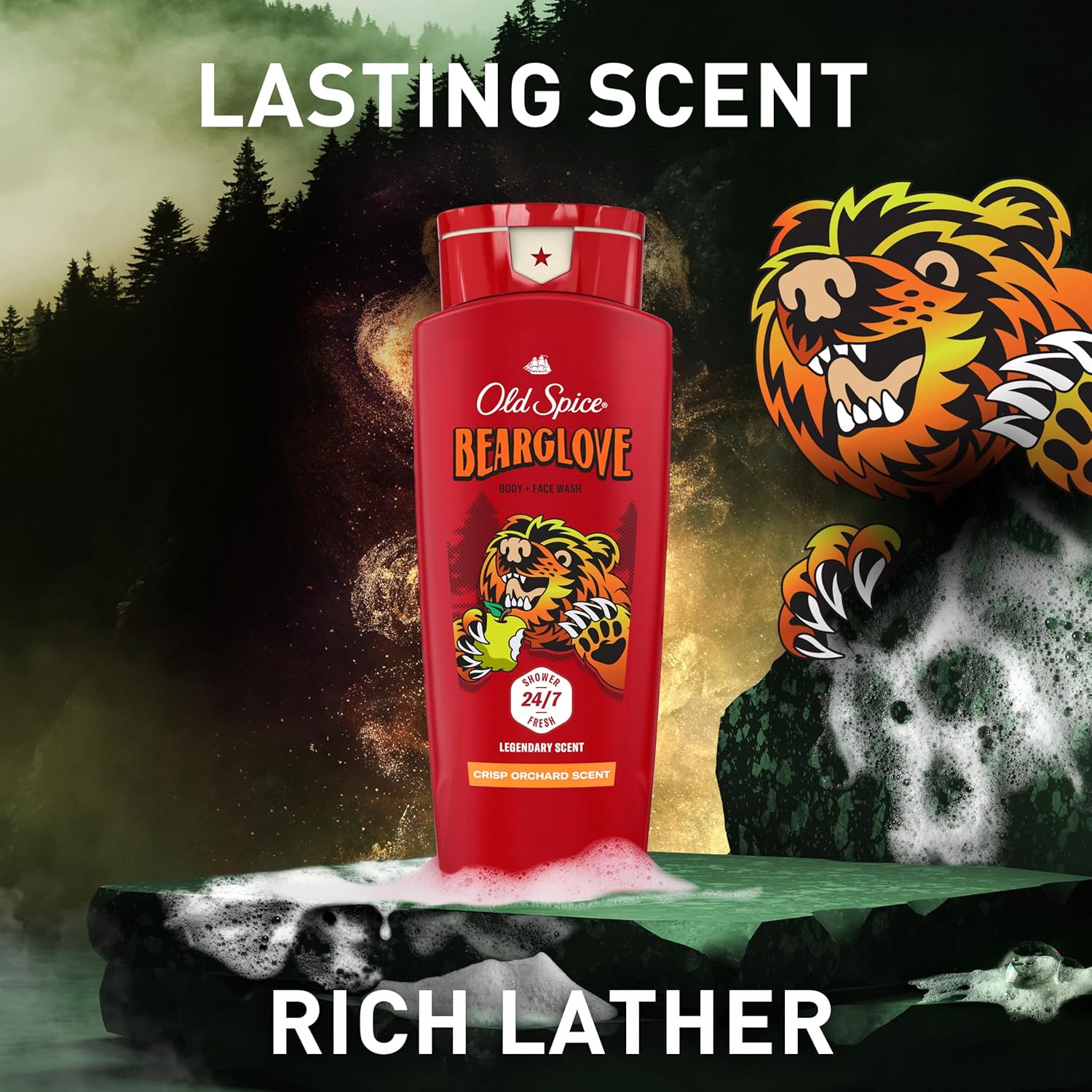 Old Spice Cleansing Body Wash for Men, 3X Defense, 24/7 Shower Fresh with Lasting Scent, 2-in-1 Body & Face Wash, Bearglove with Crisp Orchard Scent, 24 oz (Pack of 4) - Image 8