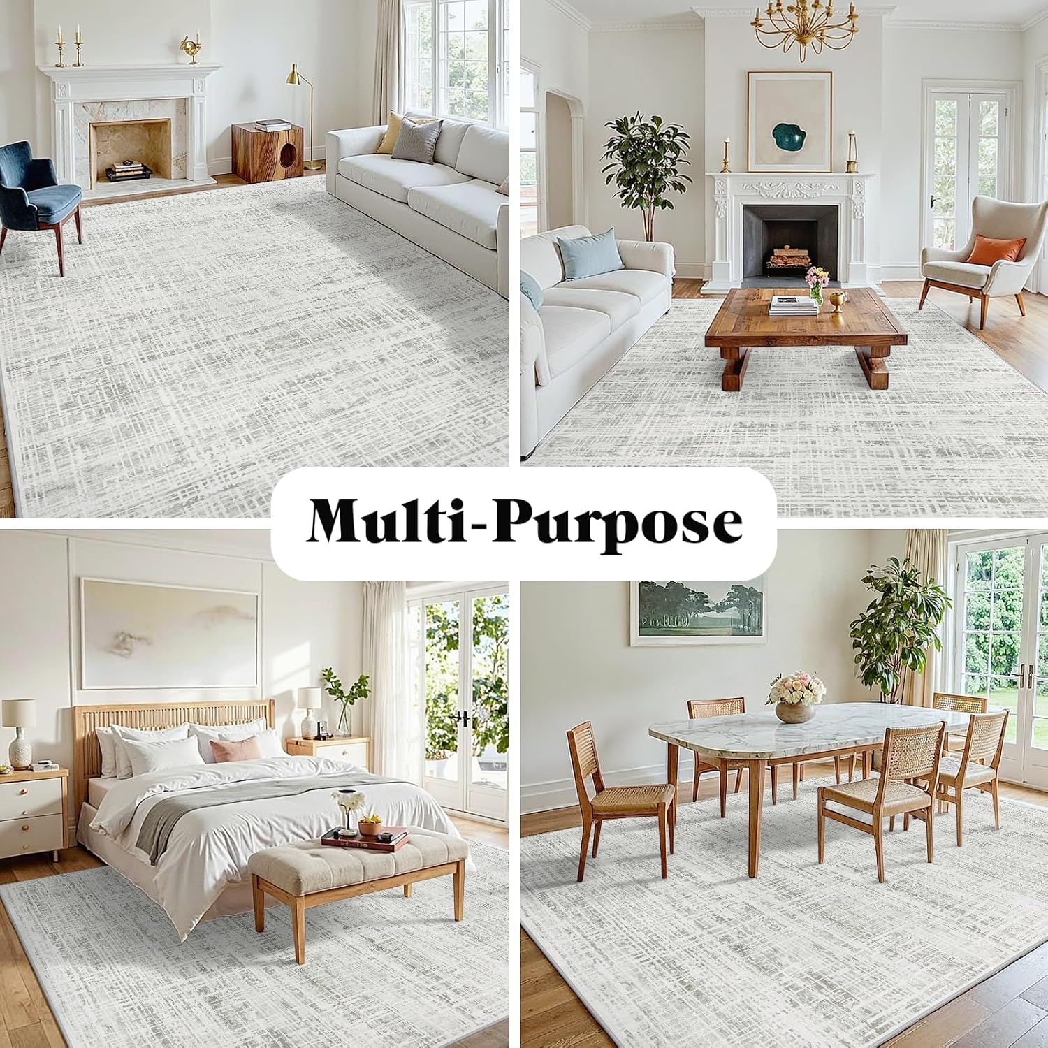 8x10 Area Rugs Washable Rug: Anti-Skid Abstract Modern Living Room Rug Soft Thin Carpets Indoor Floor Non-Shedding Carpet for Bedroom Dining Farmhouse Nursery Home Office (White Gray, 8'x10') - Image 4