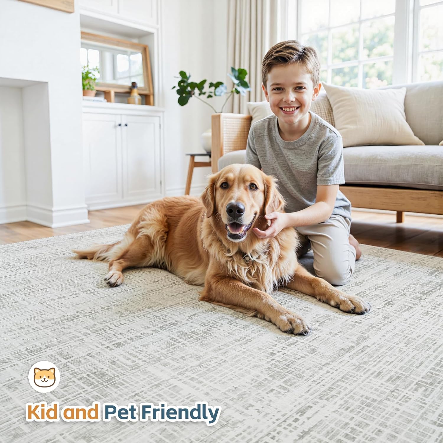 8x10 Area Rugs Washable Rug: Anti-Skid Abstract Modern Living Room Rug Soft Thin Carpets Indoor Floor Non-Shedding Carpet for Bedroom Dining Farmhouse Nursery Home Office (White Gray, 8'x10') - Image 7