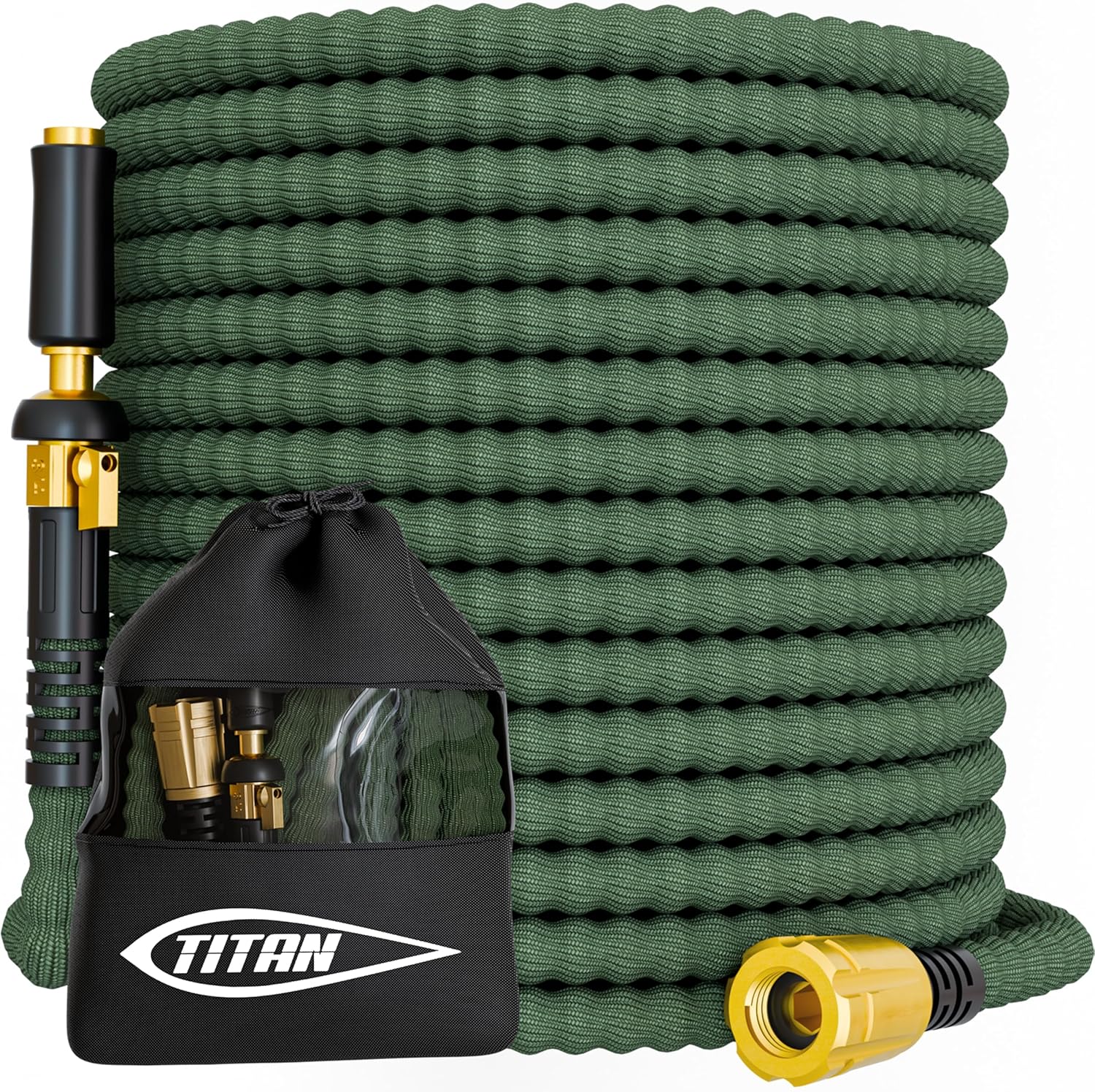 TITAN Flexible Garden Hose 50FT – Ultra Lightweight, Heavy Duty Water Hose with Brass Fittings & Jet Nozzle – Kink-Free, Non-Expanding, Durable Fabric Hose for Yard, Lawn, Car Wash, Outdoor Use - Image 2