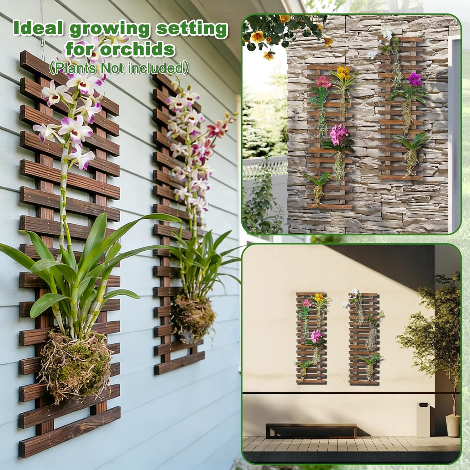 Mulctun 2 Pcs Wall Planters - 11.4"W x 35.43"H Wooden Wall Planters for Indoor Outdoor Plants,Hanging Wood Wall Trellis,Wall Mounted Plant Holder for Orchids,Succulent,Air Plants,Hanging Pots Display - Image 4