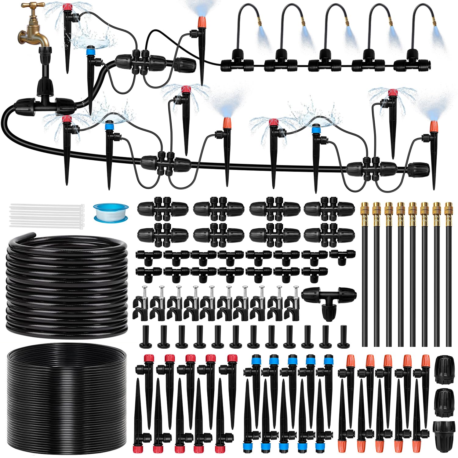 230FT Drip Irrigation System for Garden with 38pcs Adjustable Copper Nozzles & Emitters, Automatic Garden Watering System with 1/2" & 1/4" Tubing for Raised Bed, Yard, Greenhouse, Potted Plants, Lawn - Image 2