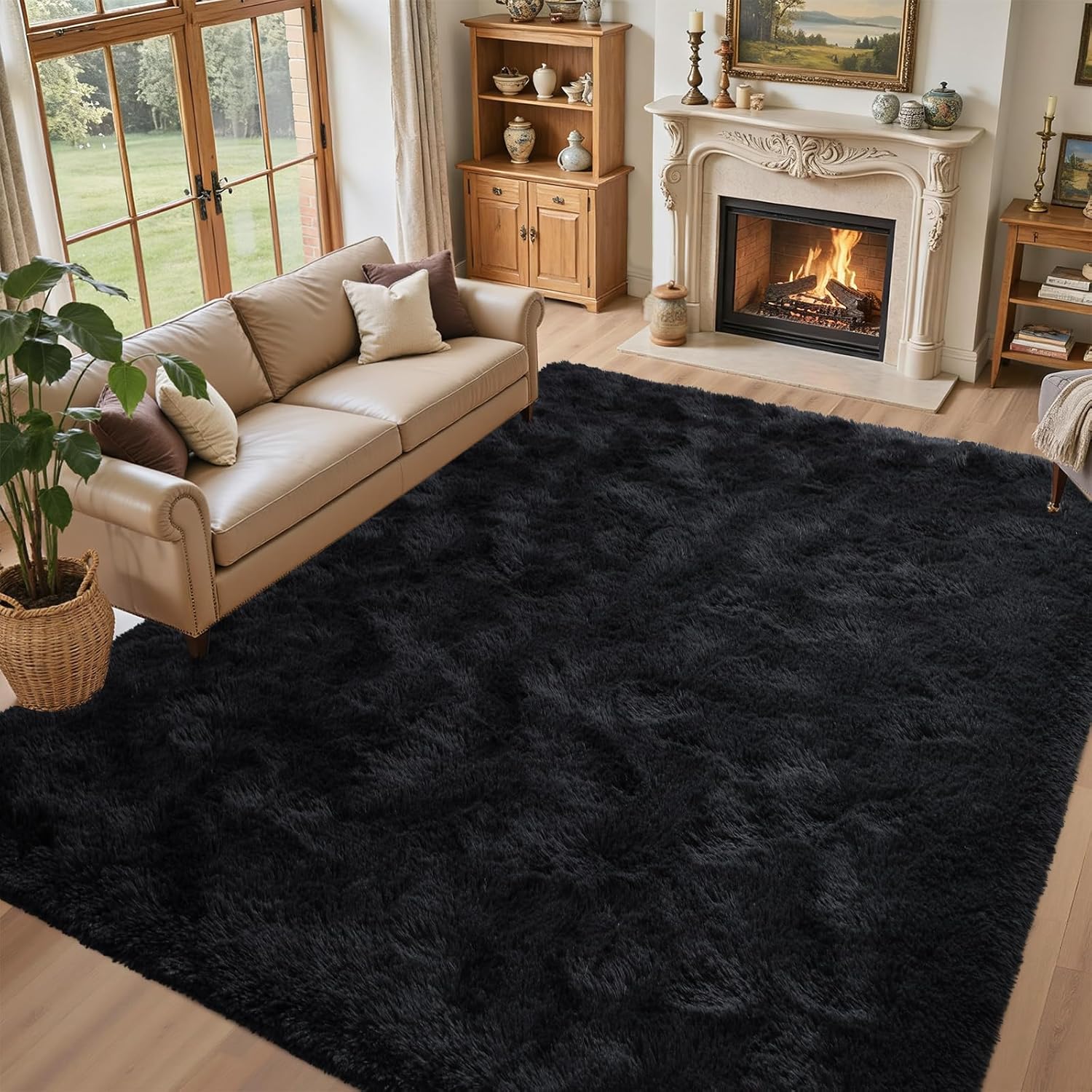 5x7 Black Area Rugs for Living Room, Large Fluffy Shag Bedroom Rugs Non-Slip, Ultra Soft Plush Carpet for Nursery Kids PlayRoom Dorm Office Indoor Modern Carpets - Image 2