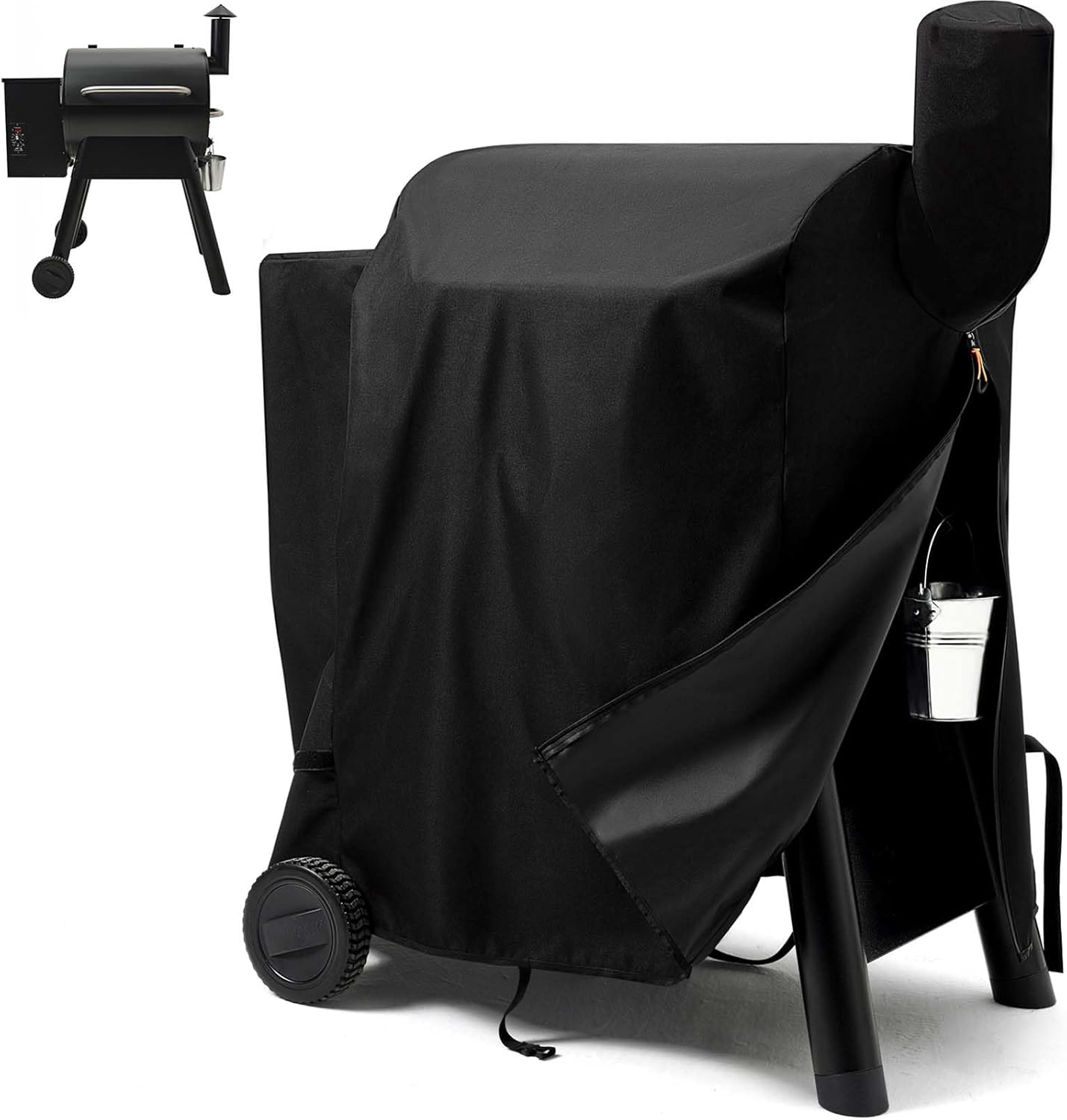 Pellet Grill Cover for Traeger Pro 22/575 Series with Waterproof Zipper, 600D Fade Resistant & Rip-Proof Smoker Fabric, Full-Length Grill Accessories for Century 22 and More (Cover Only)