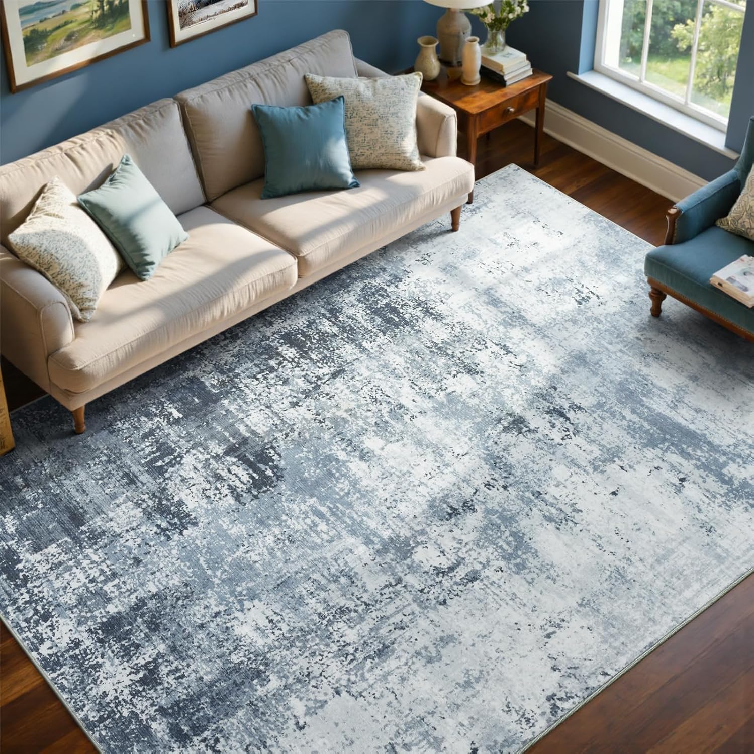 6x9 Ft Large Area Rugs for Living Room, Soft Non-Slip Washable Rugs Modern Abstract Pattern Carpet for Bedroom Indoor Floor Nursery Home Decor (Blue) - Image 2