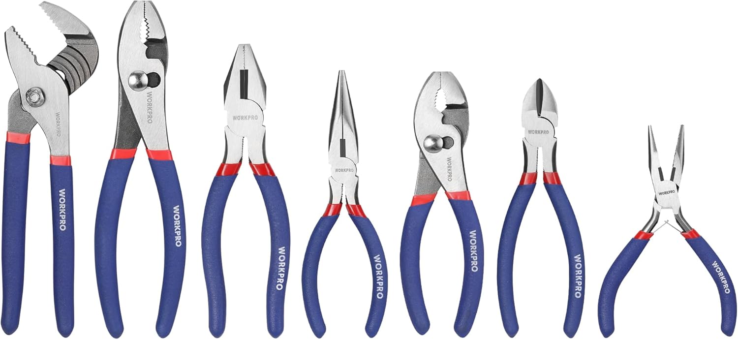 7-piece WORKPRO Pliers Set with Groove Joint, Long Nose, Slip Joint, Linesman, and Diagonal Pliers for DIY & Home Use - Image 2
