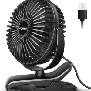HONYIN 720° Rotation Small Desk & Clip on Fan with Sturdy Clamp, 3 Speeds, Quiet Little Personal Cooling Fan by USB Plug In, for Bedroom Office Desktop Treadmill