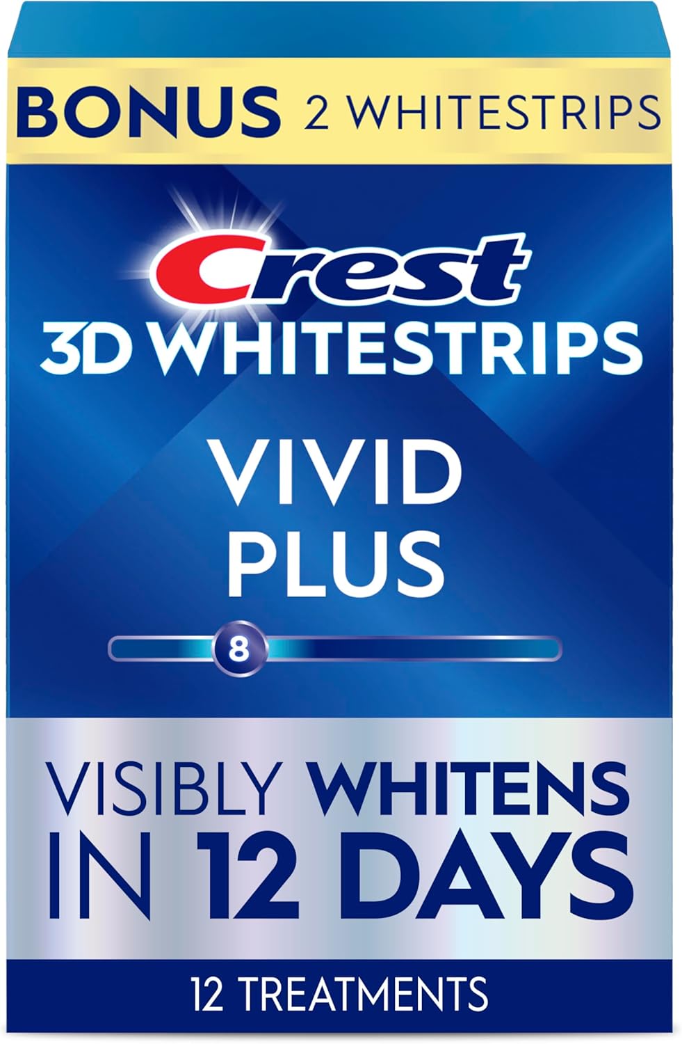 Crest 3D Whitestrips Vivid Plus, Teeth Whitening Strip Kit, 10 Treatments + 2 Bonus Treatments (Each with 1 Upper/1 Lower Strip), 24 Strips, 8 Levels Whiter, Teeth Whitening Kit - Image 2