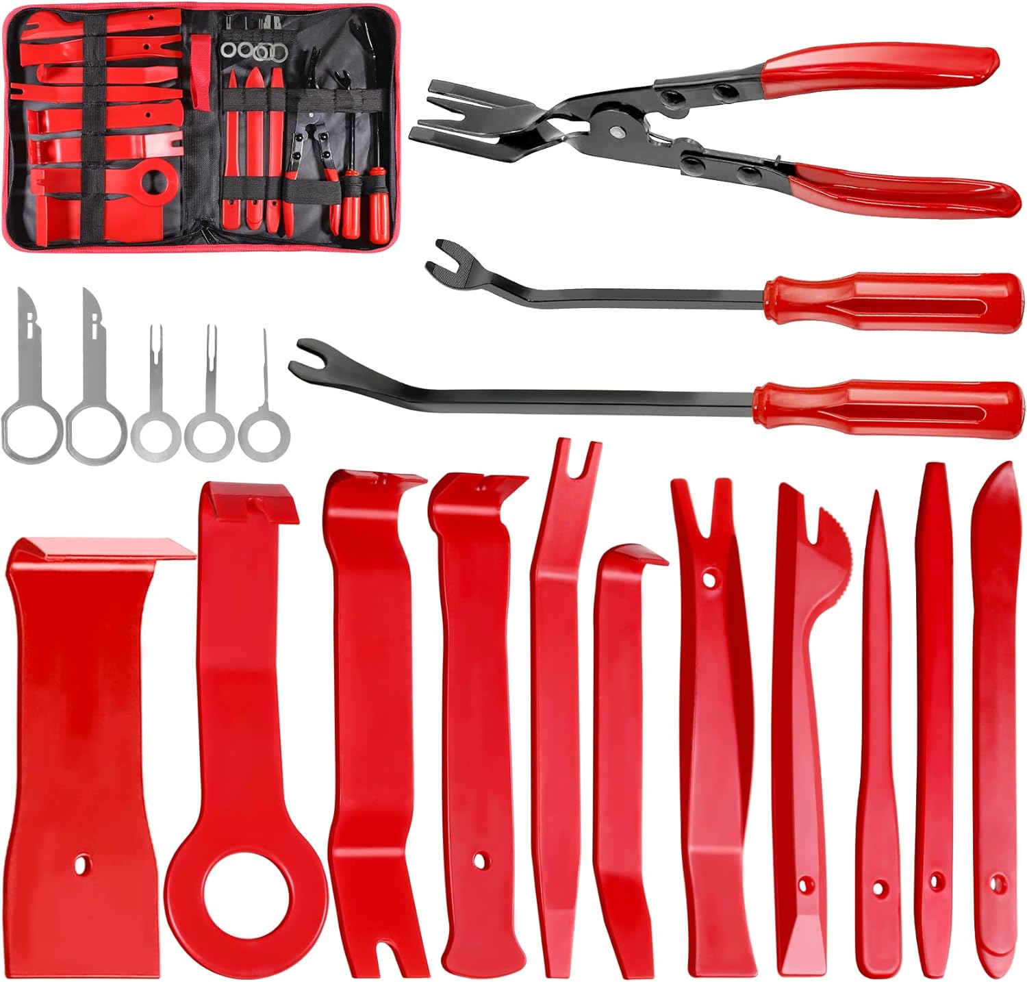 Doaho 19Pcs Car Trim Removal Tool,Auto Clip Pliers Fastener Remover Set,Pry Tool Repair Kit,Fastener Clips Removal Car Tool for Panel,Audio, Dash, Window,Clip and Upholstery with Storage Bag - Image 2