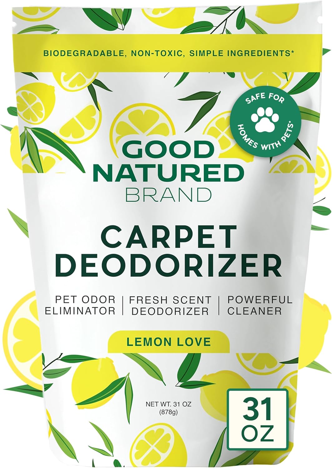 Good Natured Brand | Carpet Deodorizer & Freshener Powder | 31 oz Pet Odor Eliminator for Strong Odor & Pet Urine | Fresh Natural Lemon Scent | Safe for Homes with Pets - Image 2