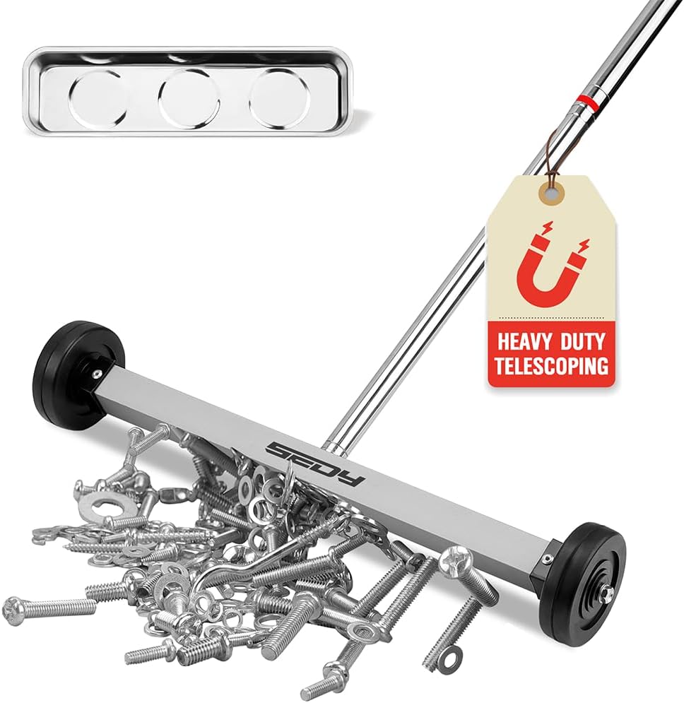 Magnet Sweeper Magnetic Nail Roller: 17-Inch Heavy Duty Magnet Nail Pickup Rolling Tool with Telescoping Adjustable Handle 8.8-Pound Capacity Ideal for Workshop Garage Yard Construction Cleanup - Image 2