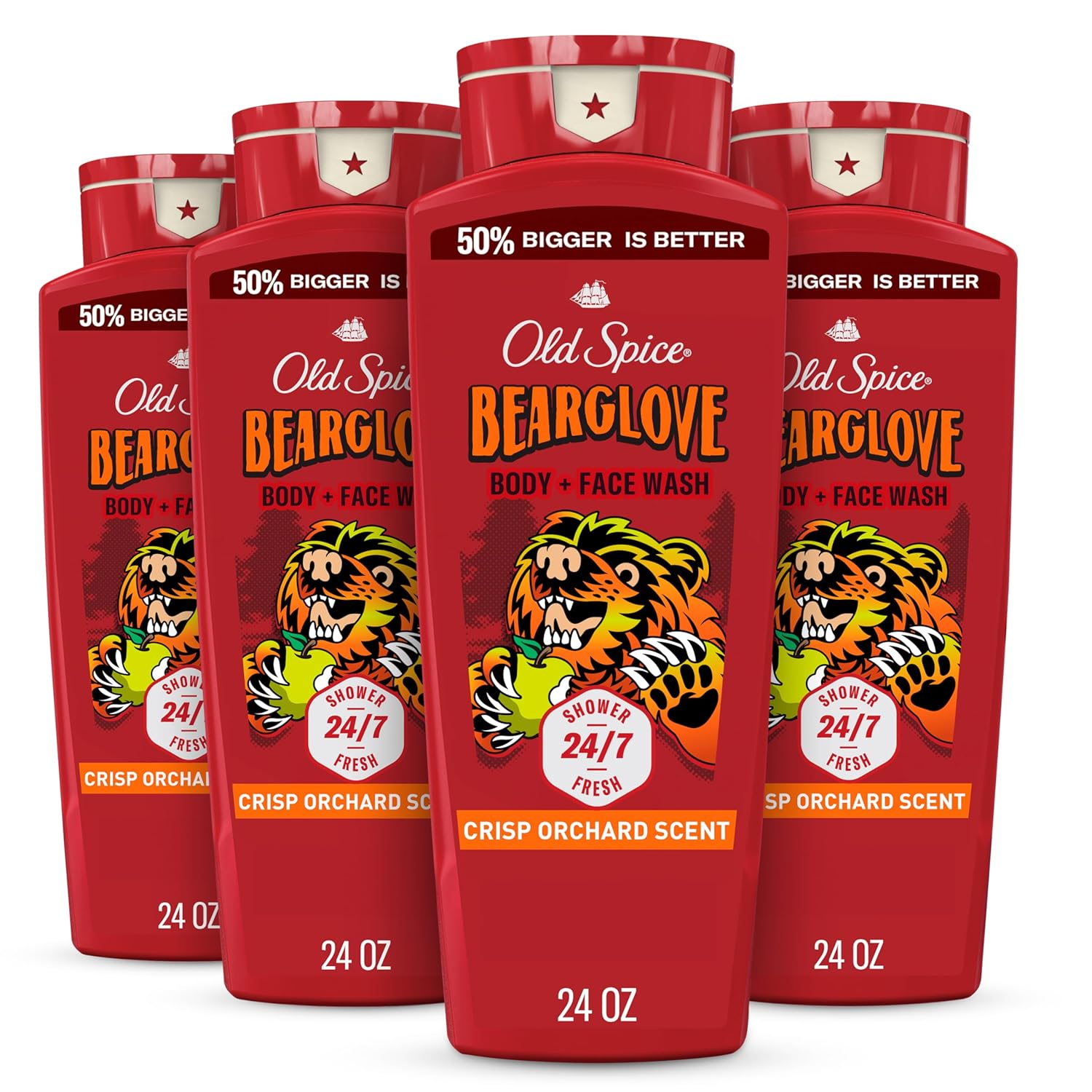 Old Spice Cleansing Body Wash for Men, 3X Defense, 24/7 Shower Fresh with Lasting Scent, 2-in-1 Body & Face Wash, Bearglove with Crisp Orchard Scent, 24 oz (Pack of 4) - Image 2