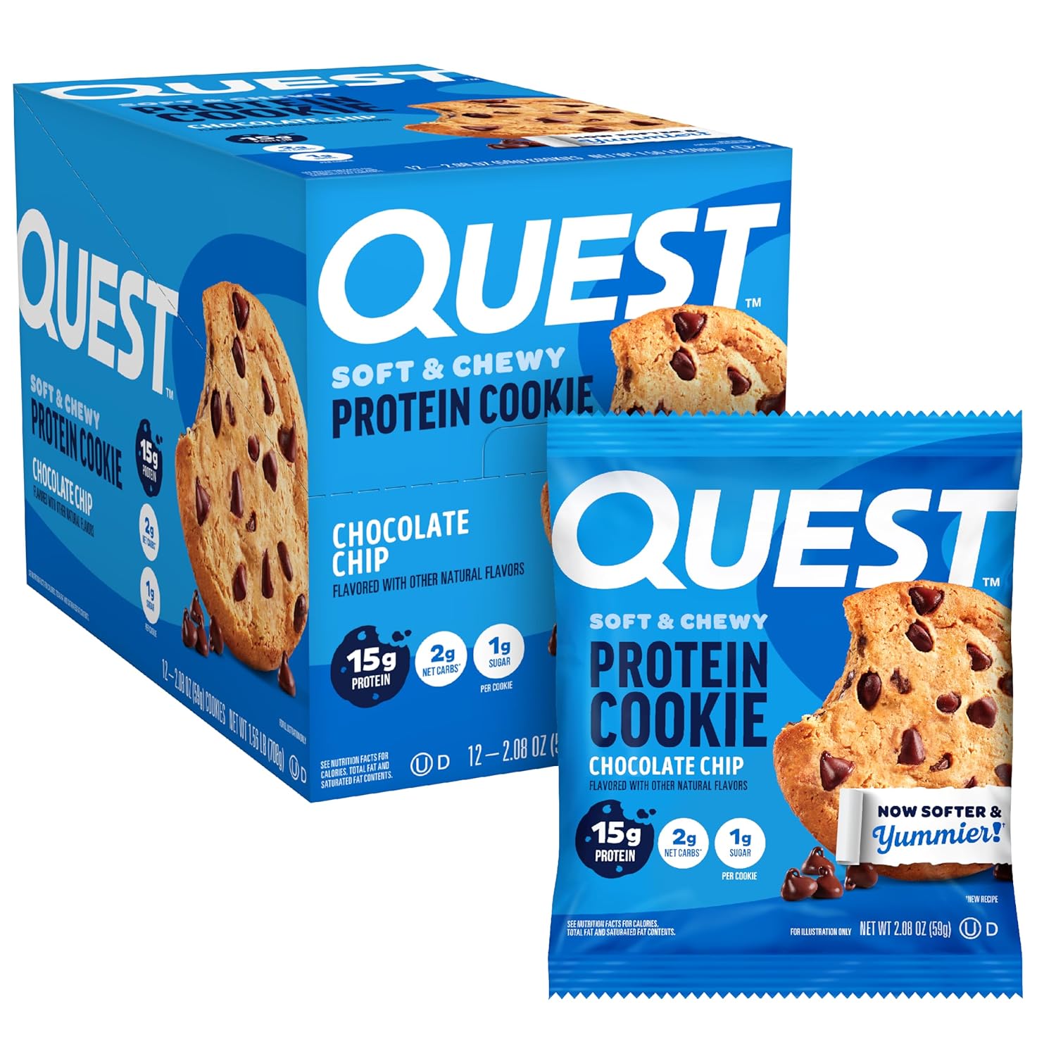 Quest Nutrition Chocolate Chip Protein Cookie, 15g Protein, 1g Sugar, 2g Net Carbs, Keto Friendly, High Protein, Low Carb; 12 Count - Image 2