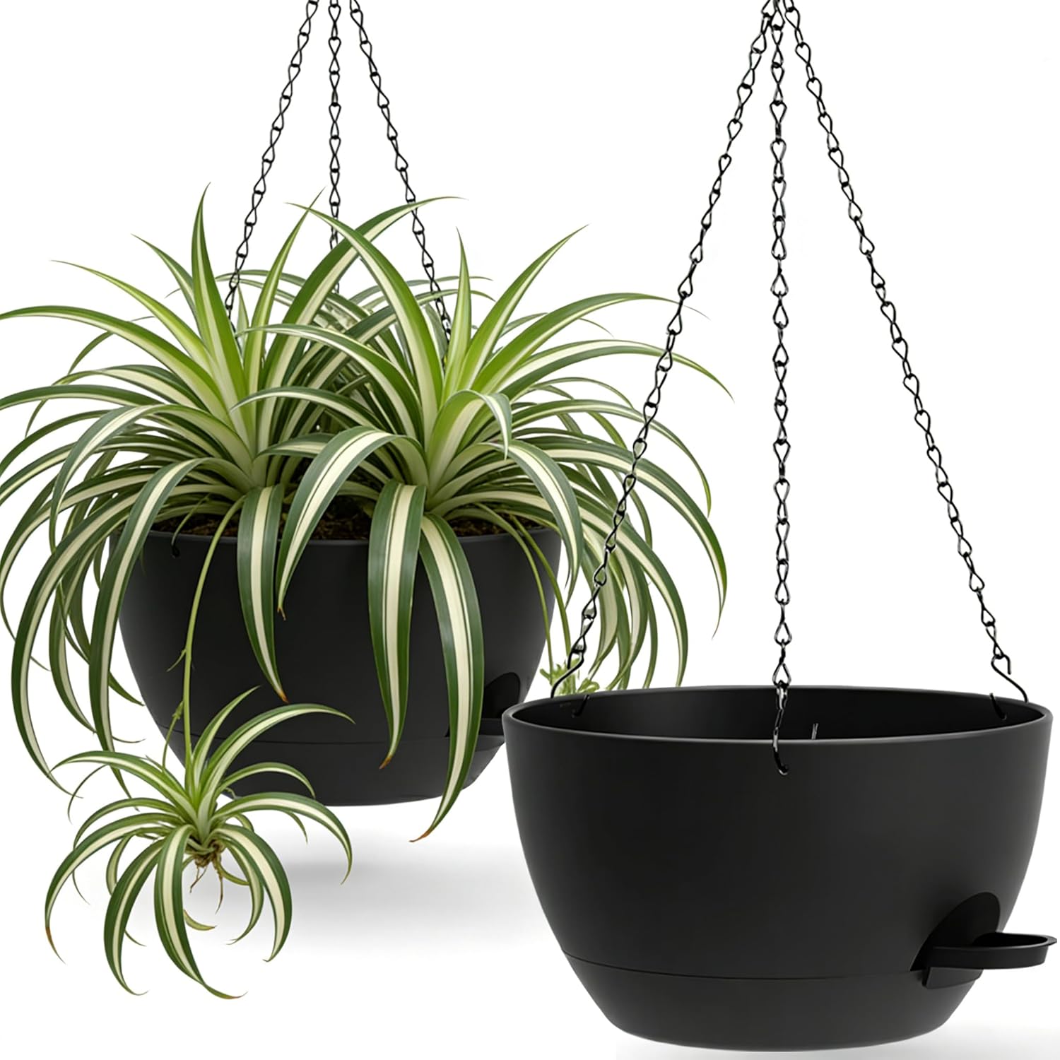UOUZ 13 Inch 2 Pack Large Self Watering Hanging Planters for Indoor Outdoor Plants, Hanging Plant Pots with Removable 50 Oz Reservoir, Plastic Hanging Basket for Window Porch Garden Balcony, Black - Image 2