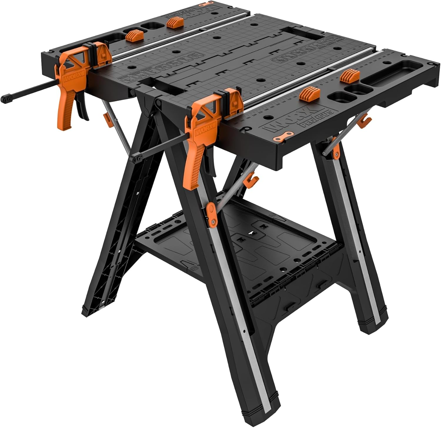 Worx Pegasus 2-in-1 Folding Work Table & Sawhorse, Easy Setup Portable Workbench, 31" W x 25" D x 32" H Lightweight Worktable with Heavy-Duty Load Capacity, WX051 - Includes 2 Clamps & 4 Clamp Dogs - Image 2