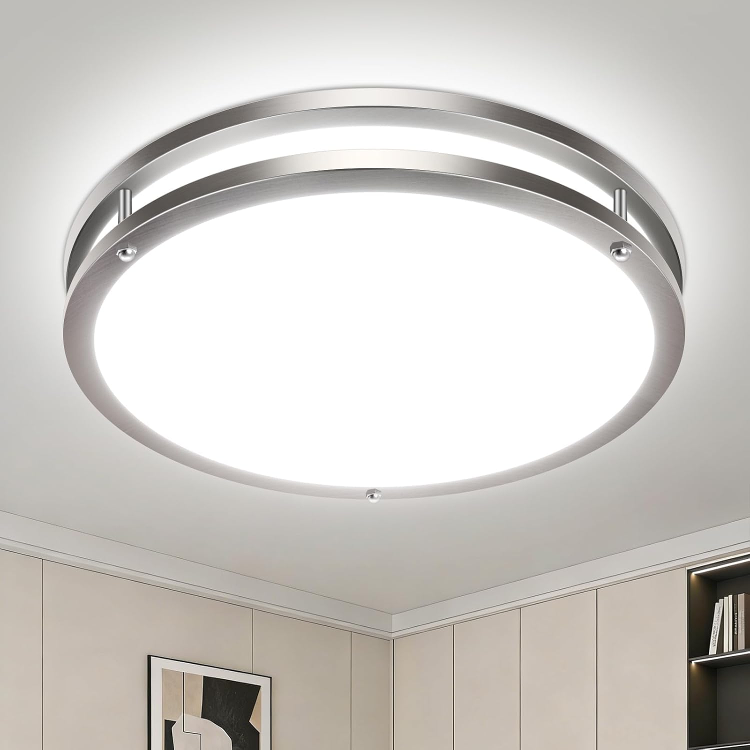libtit 13-Inch Flush Mount Ceiling Lights, Dimmable 3000K-6500K Adjustable LED Ceiling Light, 24W Round Slim Light Fixture, Brushed Nickel for Kitchen, Bedroom, Bathroom, Hallway-1 Pack - Image 2
