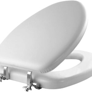 Mayfair Padded Toilet Seat with Chrome Hinges, Soft Vinyl over Wood Core Seat, Made in USA, Elongated, White Mayfair Padded Toilet Seat with Chrome Hinges, Soft Vinyl over Wood Core Seat, Made in USA, Elongated, White