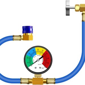 AC R134a Recharge Hose with Gauge Kit, Freon U Charge Hose 100 pounds per Square inch, Low Pressure Meter Can Tap Quick Coupler Adapter, Fits for Car AC Air Conditioning Refrigerant AC R134a Recharge Hose with Gauge Kit, Freon U Charge Hose 100 pounds per Square inch, Low Pressure Meter Can Tap Quick Coupler Adapter, Fits for Car AC Air Conditioning Refrigerant