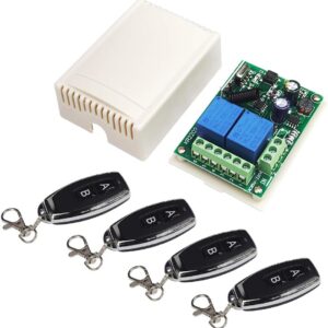 QIACHIP 110V 120V 220V Wireless RF Remote Control Relay Switch Universal 2-Channel 433MHz Receiver with 4 pcs Transmitters for Garage Door Openers, Cars, LED Lights & More (KR2202) QIACHIP 110V 120V 220V Wireless RF Remote Control Relay Switch Universal 2-Channel 433MHz Receiver with 4 pcs Transmitters for Garage Door Openers, Cars, LED Lights & More (KR2202)