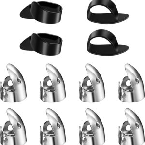 12 Piece Thumb Picks Set, Adjustable Banjo Picks 8 Pcs Stainless Steel Finger & 4 Pcs Plastic Thumb Pick Metal Bass Guitar Accessories for Harp Bass Pick Guitar(Silver Black) 12 Piece Thumb Picks Set, Adjustable Banjo Picks 8 Pcs Stainless Steel Finger & 4 Pcs Plastic Thumb Pick Metal Bass Guitar Accessories for Harp Bass Pick Guitar(Silver Black)