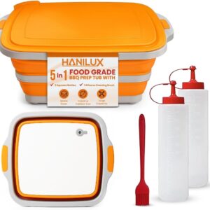 Collapsible BBQ Prep Tub, (8L) Meal prep, Marinating Food Container, Folding Cutting Board, Multi-Function Grill Caddy W/Bulit-In Colander & Lid, 2 Squeeze Bottles1 Silicone Brush for Picnic- Camping- Collapsible BBQ Prep Tub, (8L) Meal prep, Marinating Food Container, Folding Cutting Board, Multi-Function Grill Caddy W/Bulit-In Colander & Lid, 2 Squeeze Bottles1 Silicone Brush for Picnic- Camping-