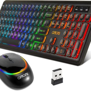 Wireless Keyboard and Mouse CHONCHOW Rechargeable LED Combo RGB Backlit Keypad Silent USB 2.4g Mini Mice Big Battery for Work Gaming Compatible with Windows Mac Linux with User Manual W300 Wireless Keyboard and Mouse CHONCHOW Rechargeable LED Combo RGB Backlit Keypad Silent USB 2.4g Mini Mice Big Battery for Work Gaming Compatible with Windows Mac Linux with User Manual W300