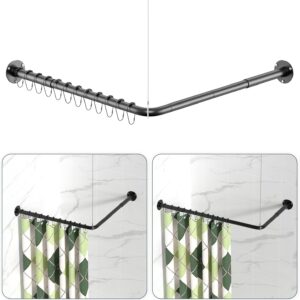 L Shaped Shower Curtain Rods, Adjustable (23”-69” X 23”-69”) Corner Shower Rod with 12 Shower Curtain Rings, All 304 Stainless Steel, for Bathroom, Bathtub, Clothing Store, Need to Drill, Black L Shaped Shower Curtain Rods, Adjustable (23”-69” X 23”-69”) Corner Shower Rod with 12 Shower Curtain Rings, All 304 Stainless Steel, for Bathroom, Bathtub, Clothing Store, Need to Drill, Black