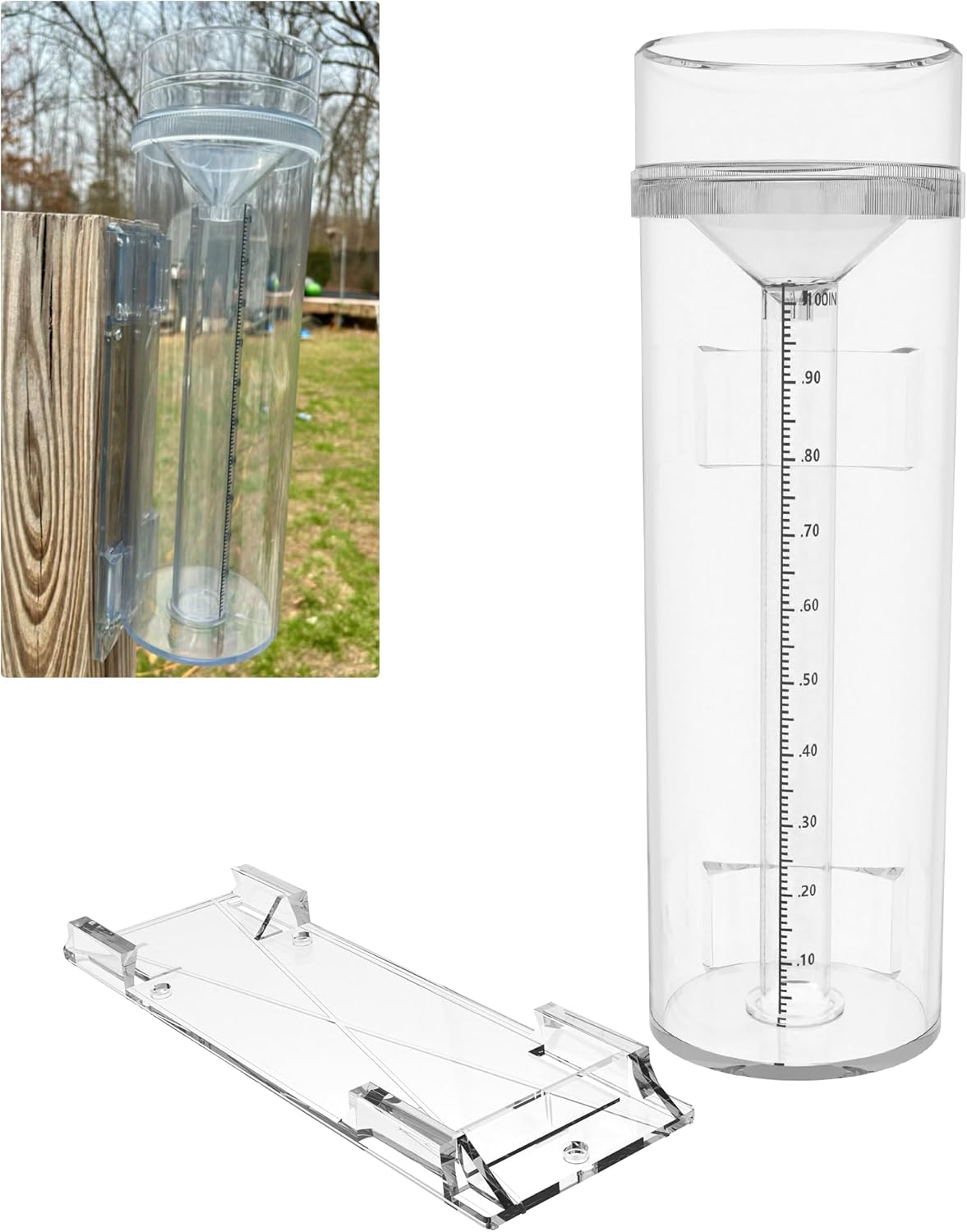 Outdoor Rain Gauge and Snow Professional Stratus Long Term, Made of UV and Heat Resistant Polycarbonate Material for All Weather Conditions with Precise Mounting Bracket