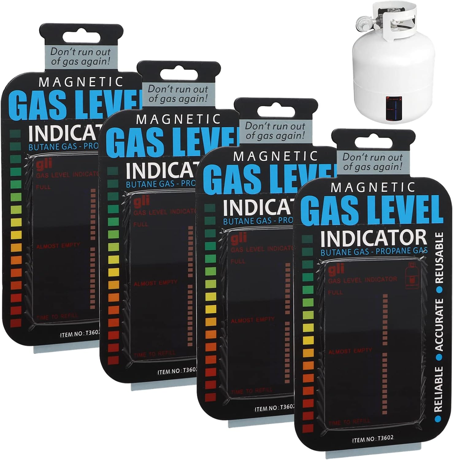 Homaisson 4 PCS Magnetic Gas Level Indicator - Reusable Propane Tank Gauge for Home Kitchens, Outdoor Barbecues, Camping - Butane Fuel Indicator