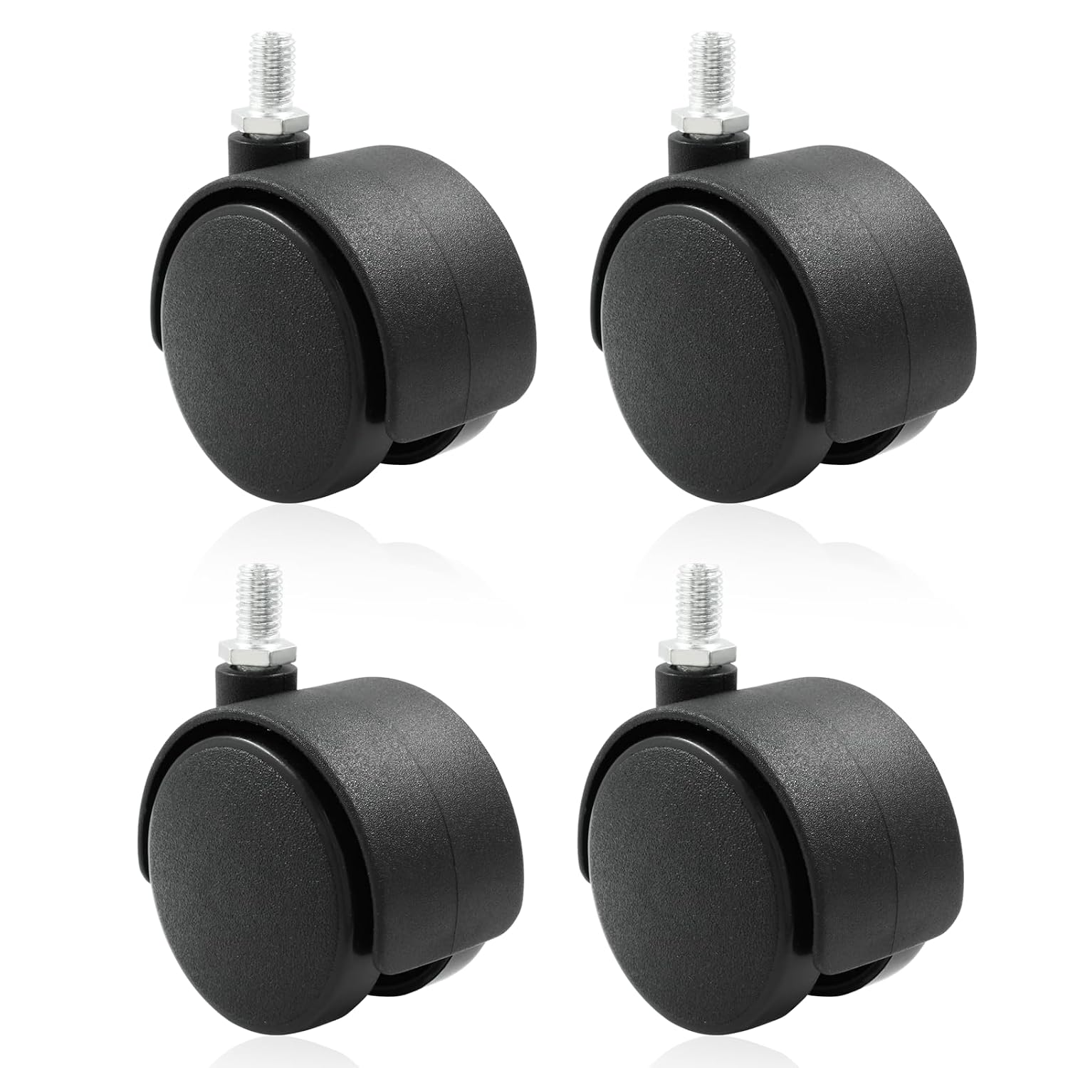 4 Pack 2 Inch Caster Wheel Replacement, M8 Threaded Stem Caster Wheels, Black Nylon Furniture Wheel for Cabinet, Shelf
