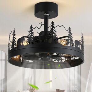 Rustic Ceiling Fans with Lights and Remote, Black Caged Ceiling Fan with Bear and Deer Design, Outdoor Fandelier, Reversible DC Motor,18 inch Farmhouse Chandeliers for Kitchen, Bedroom, Hallway Rustic Ceiling Fans with Lights and Remote, Black Caged Ceiling Fan with Bear and Deer Design, Outdoor Fandelier, Reversible DC Motor,18 inch Farmhouse Chandeliers for Kitchen, Bedroom, Hallway