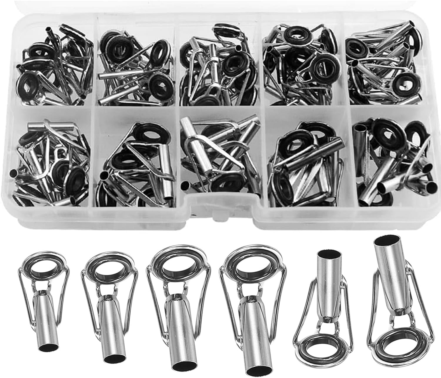 50 Pieces Fishing Rod Tip Repair Kit Rod Tips Kit Replacement for Freshwater Saltwater Rods Stainless Steel Ceramic Ring Guide Replacement Kit