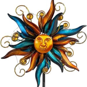 Garden Solar Wind Spinner, Sun Outdoor Metal Wind Sculpture Yard Art Decor for Patio, Lawn & Garden