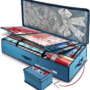 Hearth & Harbor Wrapping Paper Storage Container – Christmas Storage Bag with Ribbon Dispenser and Interior Pockets – Gift Wrap Organizer Fits Up to 26 Rolls of 40″ Length, Blue Hearth & Harbor Wrapping Paper Storage Container – Christmas Storage Bag with Ribbon Dispenser and Interior Pockets – Gift Wrap Organizer Fits Up to 26 Rolls of 40″ Length, Blue
